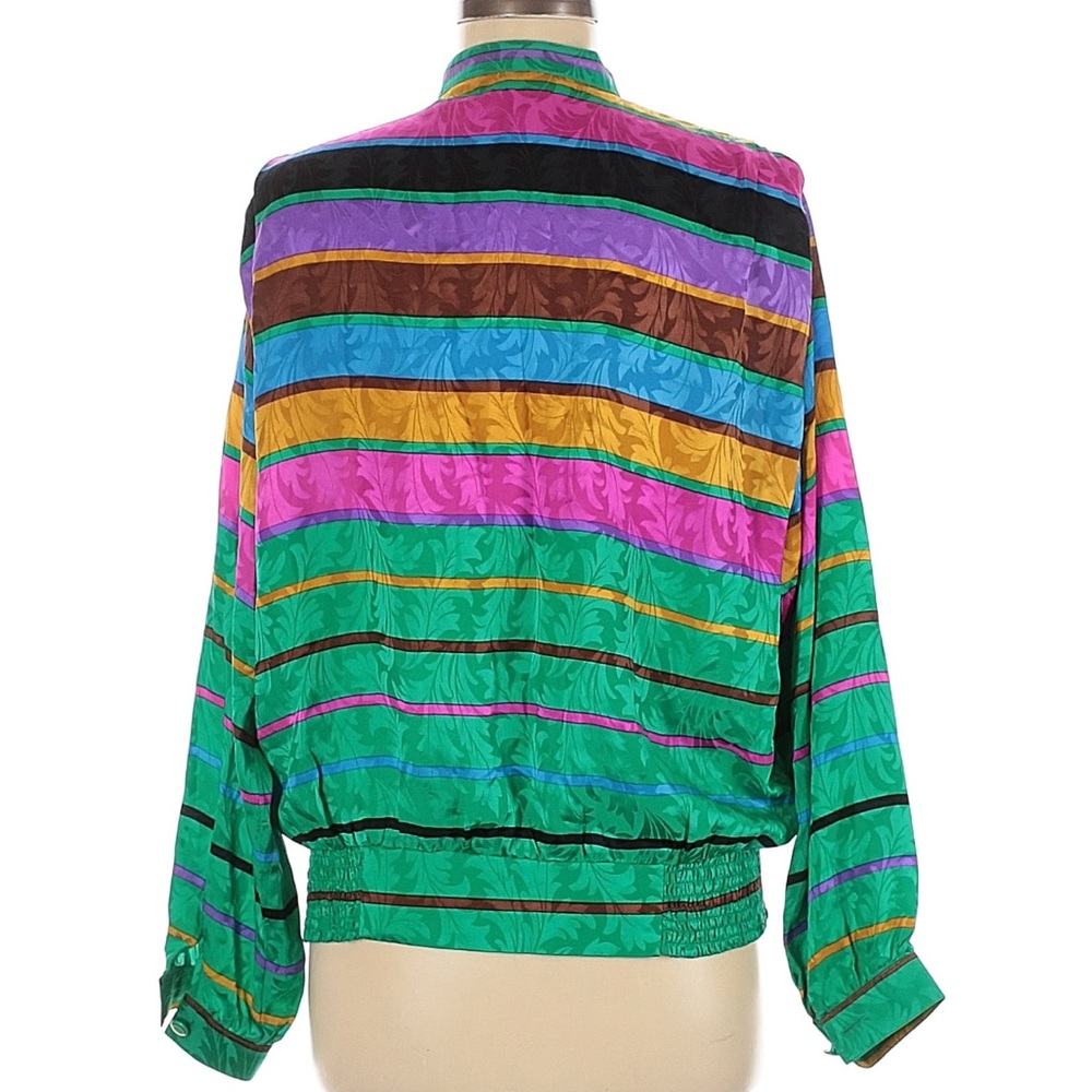 Anne Crimmins Vintage 100% Silk Striped Long Sleeve Top Blouse Jewel Tone sz 8 - Picture 2 of 3